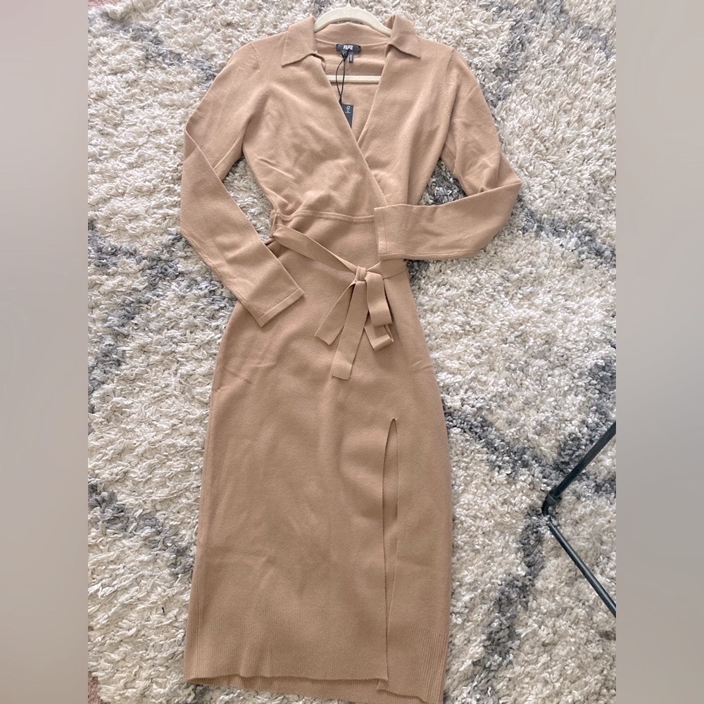 PAIGE Carmen Belted Camel Sweater Dress Petite XS